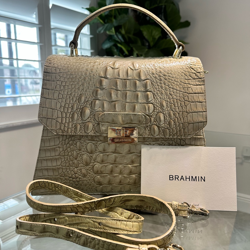 Brahmin Brinley Limestone Genuine Leather Croc Embossed Shoulder Bag Nwot